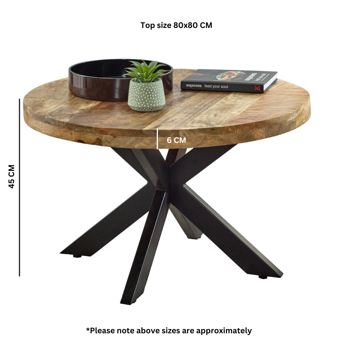 Surrey solid wood coffee table with metal spider legs, rustic design