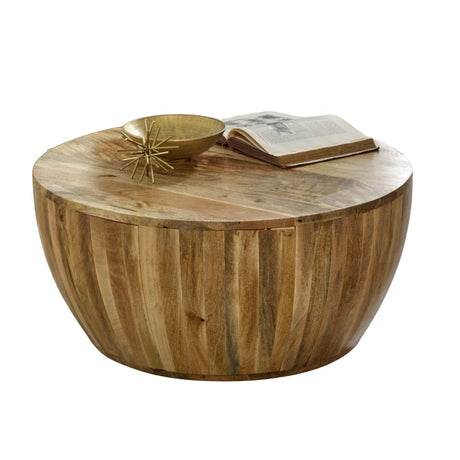 Surrey solid wood drum coffee table made from eco-friendly mango wood