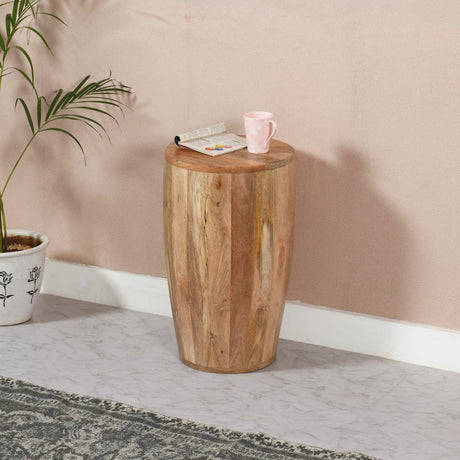 Surrey Solid Wood Drum Side Table made from eco-sourced mango wood