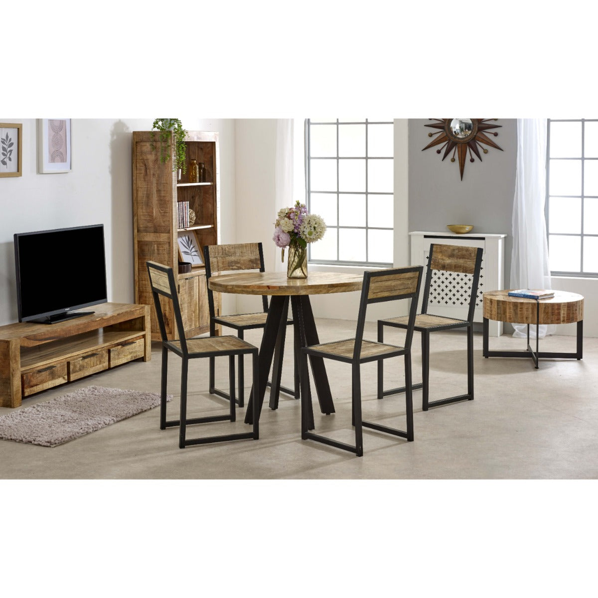 Surrey solid wood coffee table with metal legs in rustic style