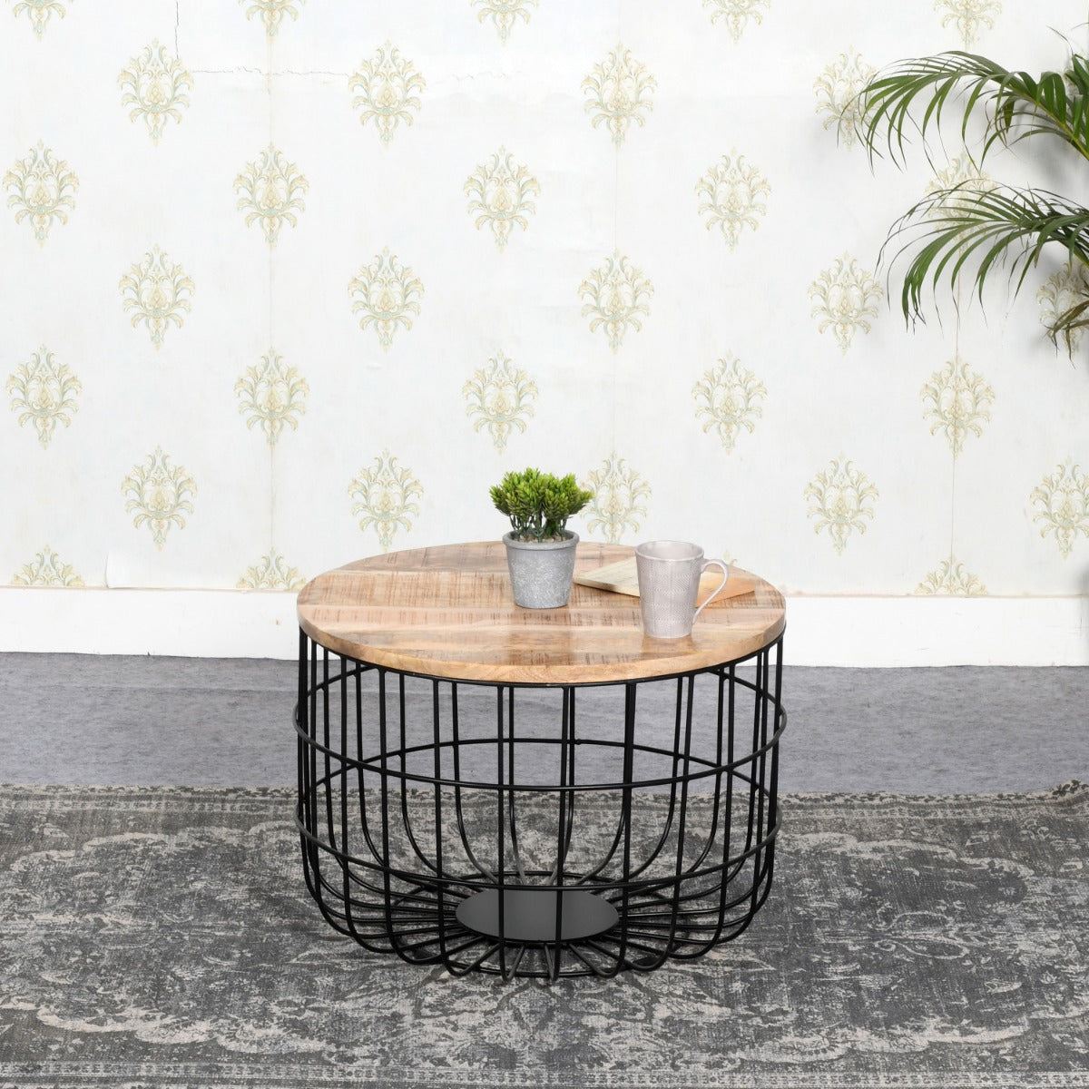 Surrey solid wood and metal wire coffee table in a stylish living room