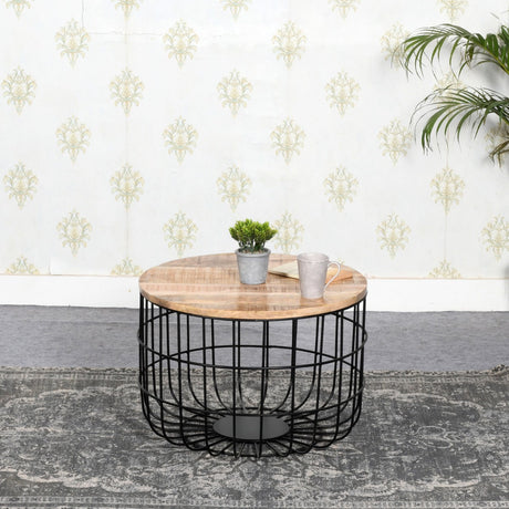 Surrey solid wood and metal wire coffee table in a stylish living room