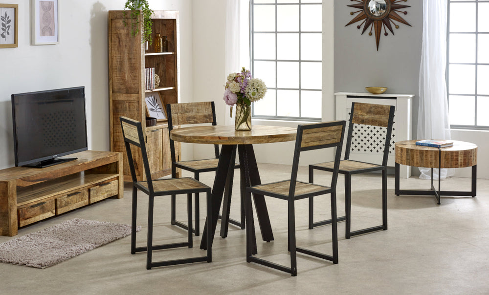 Surrey Round Dining Table made of mango wood with metal legs