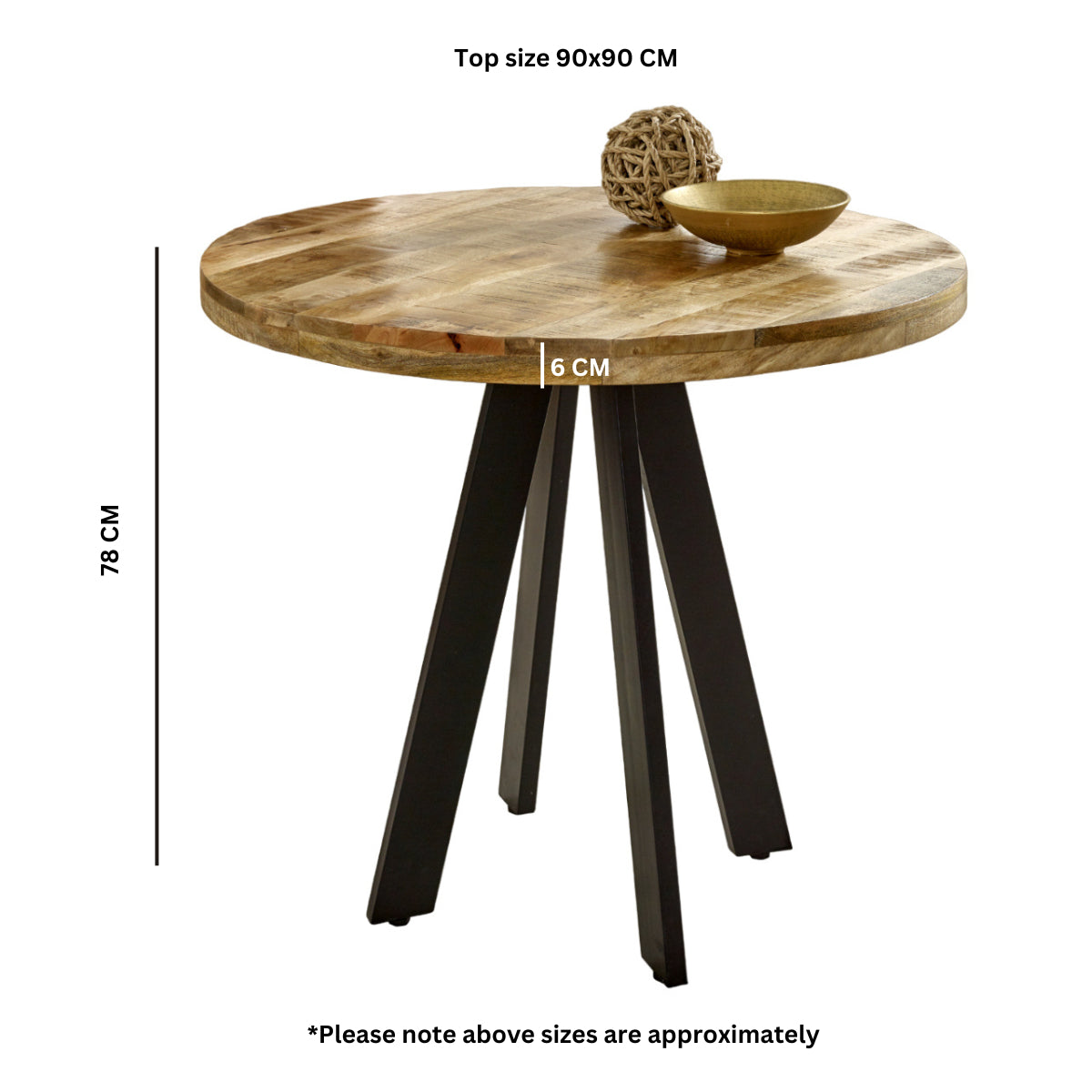 Surrey Round Dining Table made of mango wood with metal legs