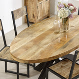 Surrey solid wood oval dining table with metal legs, rustic style