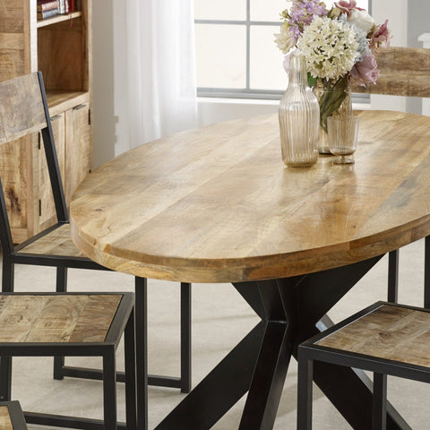 Surrey solid wood oval dining table with metal legs, rustic style