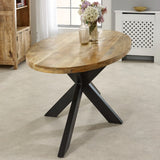 Surrey solid wood oval dining table with metal legs, rustic style