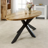 Surrey solid wood oval dining table with metal legs, rustic style