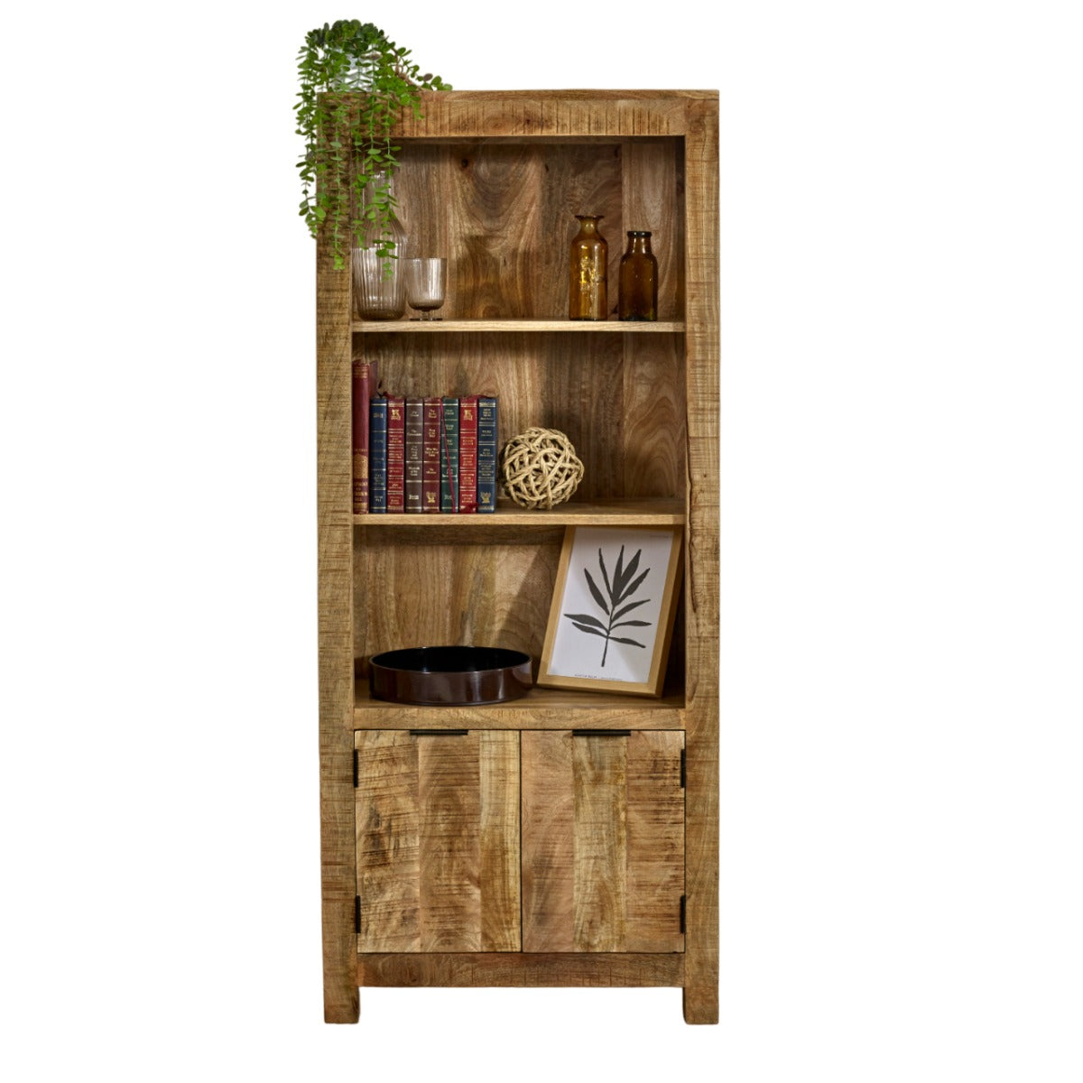 Surrey solid wood bookcase with doors, handcrafted from mango wood