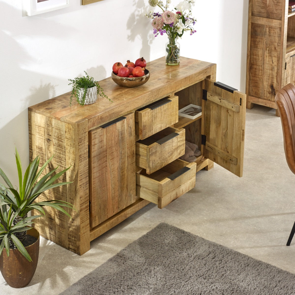 Surrey solid wood large sideboard with 2 doors and 3 drawers in rustic finish