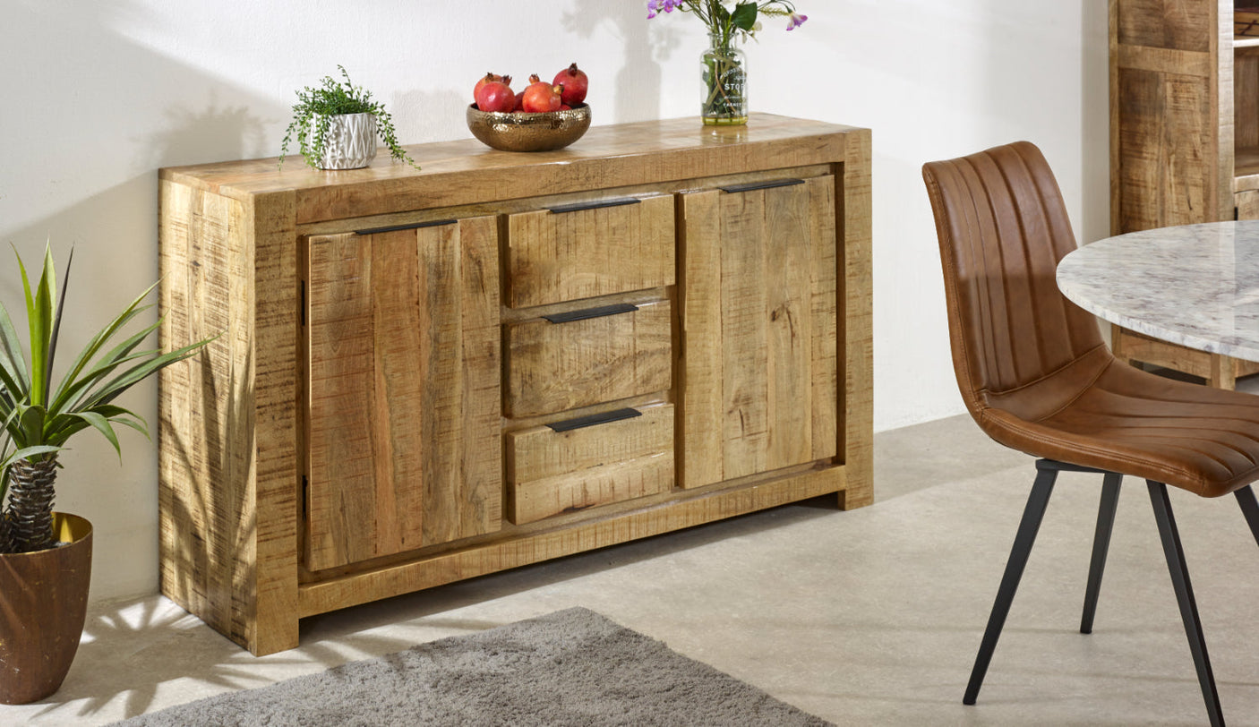 Surrey solid wood large sideboard with 2 doors and 3 drawers in rustic finish