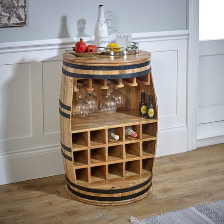 Surrey Solid Dark Wood Barrel Wine Sideboard made from eco-sourced mango wood