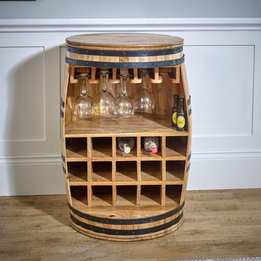 Surrey Solid Dark Wood Barrel Wine Sideboard made from eco-sourced mango wood