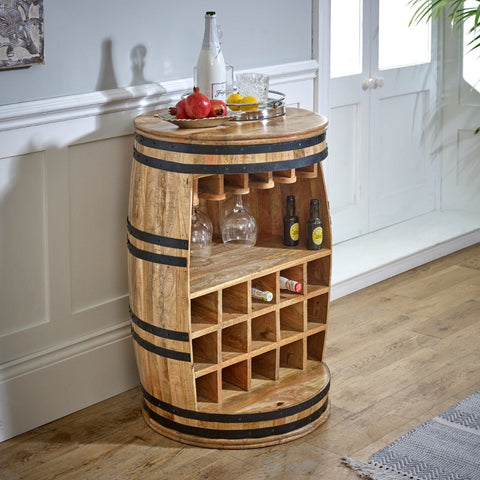 Surrey Solid Dark Wood Barrel Wine Sideboard made from eco-sourced mango wood