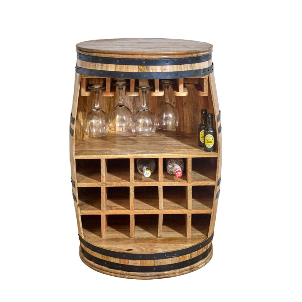 Surrey Solid Dark Wood Barrel Wine Sideboard made from eco-sourced mango wood
