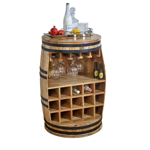 Surrey Solid Dark Wood Barrel Wine Sideboard made from eco-sourced mango wood