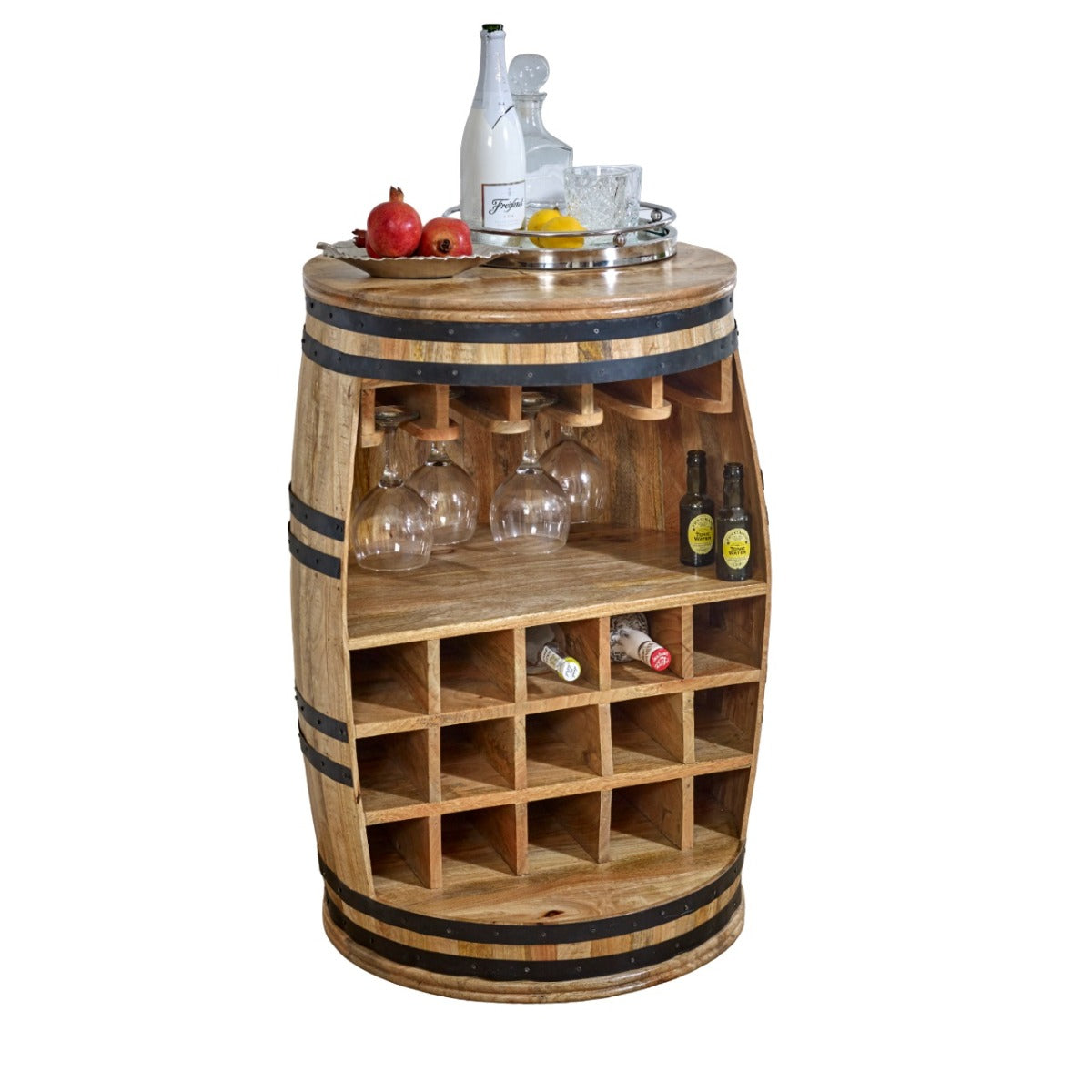 Surrey Solid Dark Wood Barrel Wine Sideboard made from eco-sourced mango wood