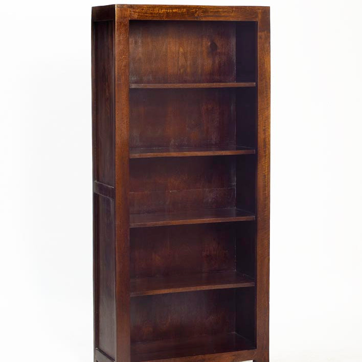 Large open bookcase made from solid dark mango wood