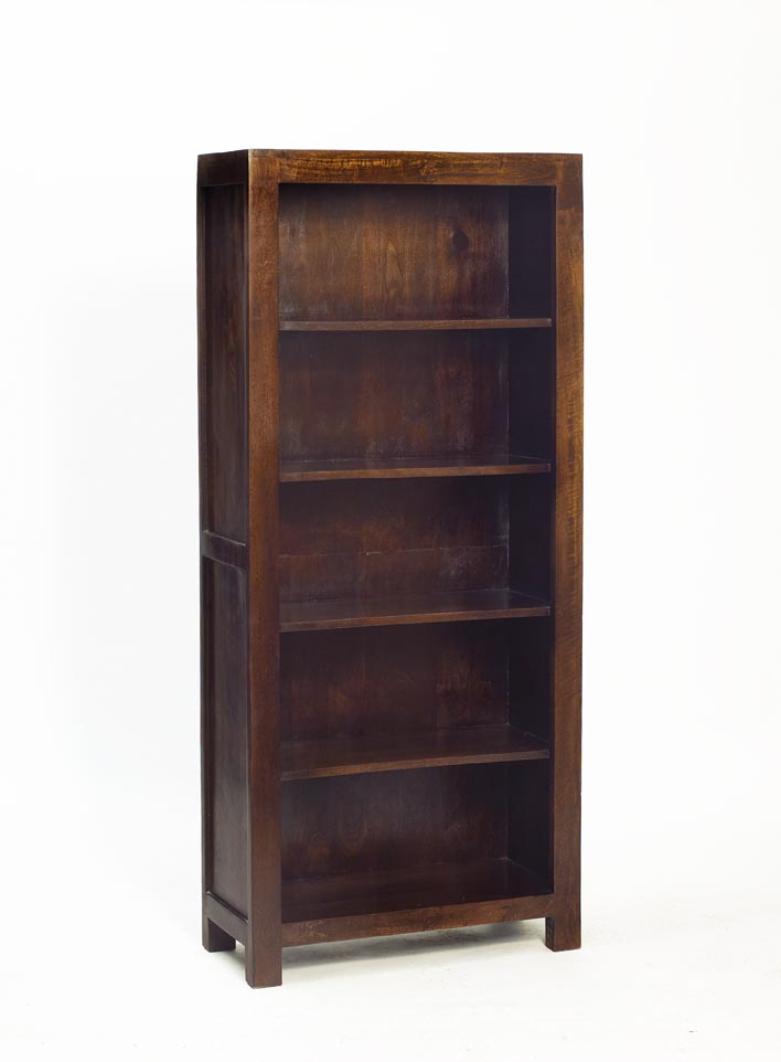 Large open bookcase made from solid dark mango wood
