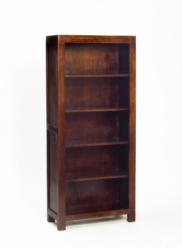 Large open bookcase made from solid dark mango wood