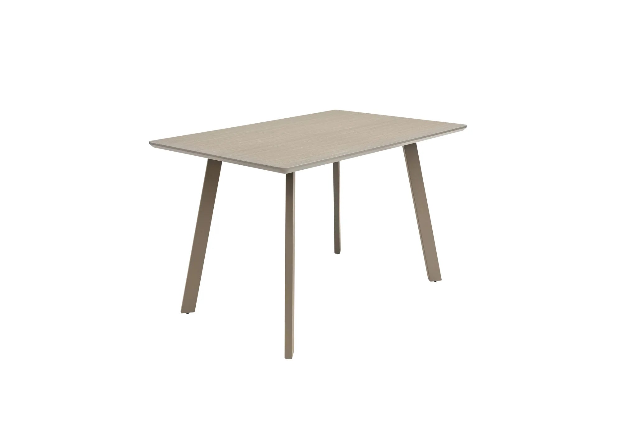 Beige rectangular table with wooden legs on a white background