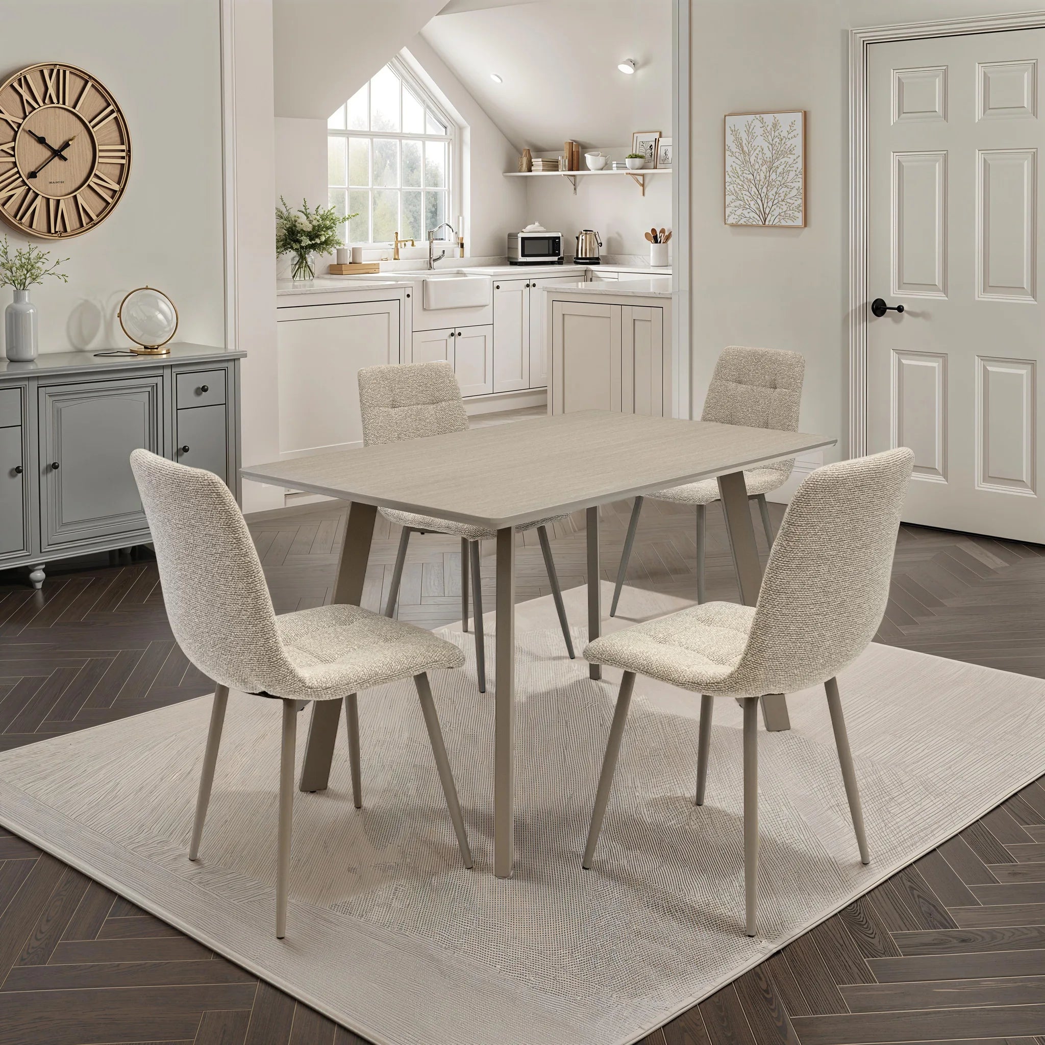 Dining room with a table and chairs in a modern kitchen.