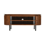 Rustic slatted mango wood TV cabinet with a lacquered finish