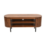 Rustic slatted mango wood TV cabinet with a lacquered finish