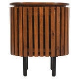 Slatted mango wood bedside table with sleek design and lacquered finish
