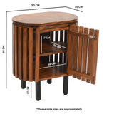 Slatted mango wood bedside table with sleek design and lacquered finish