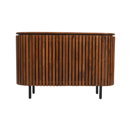 Modern slatted mango wood sideboard with metal legs