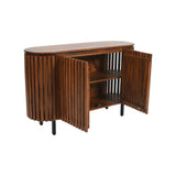 Modern slatted mango wood sideboard with metal legs
