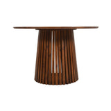 Stylish slatted mango wood round dining table in a modern setting