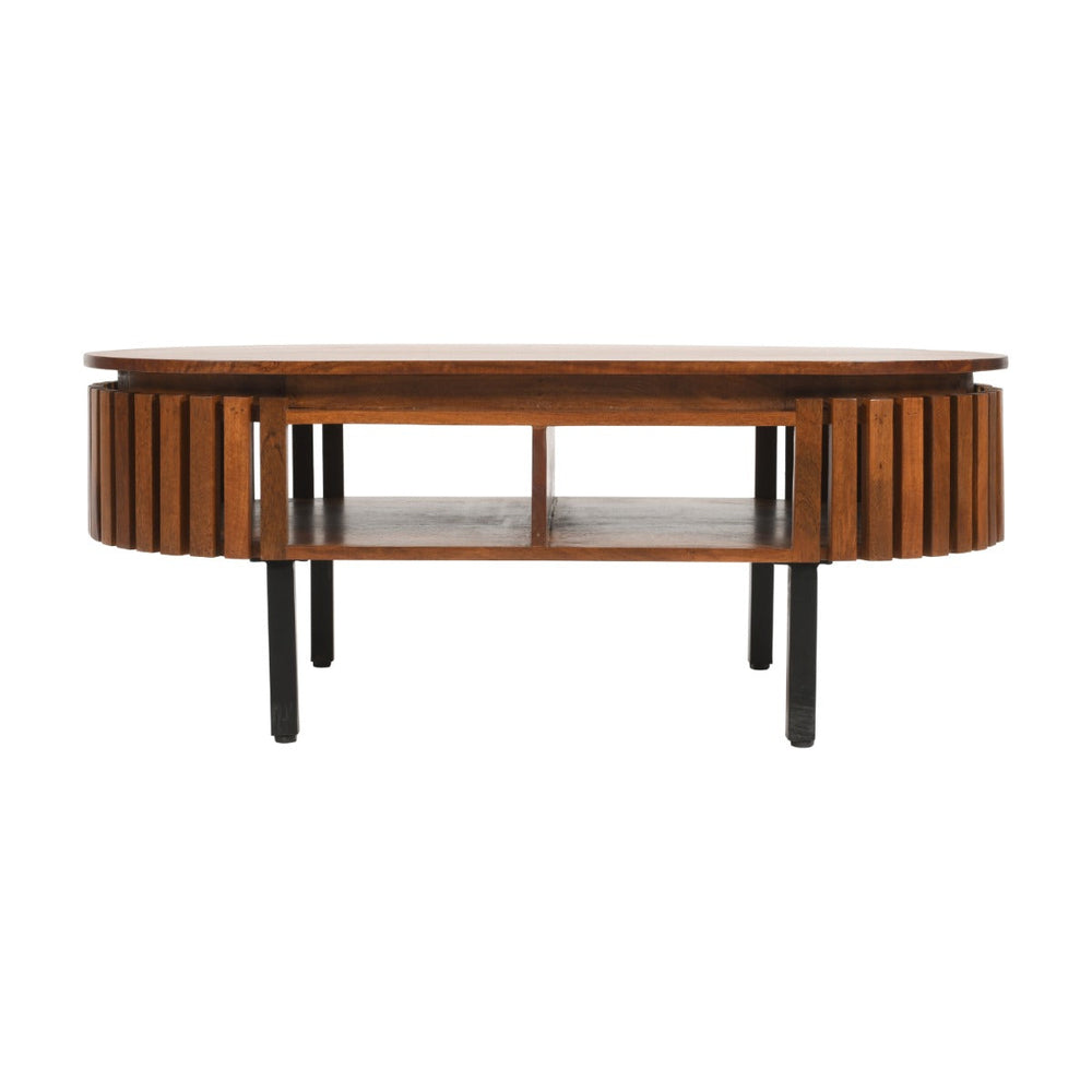 Premium slatted mango wood coffee table with metal legs