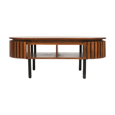 Premium slatted mango wood coffee table with metal legs