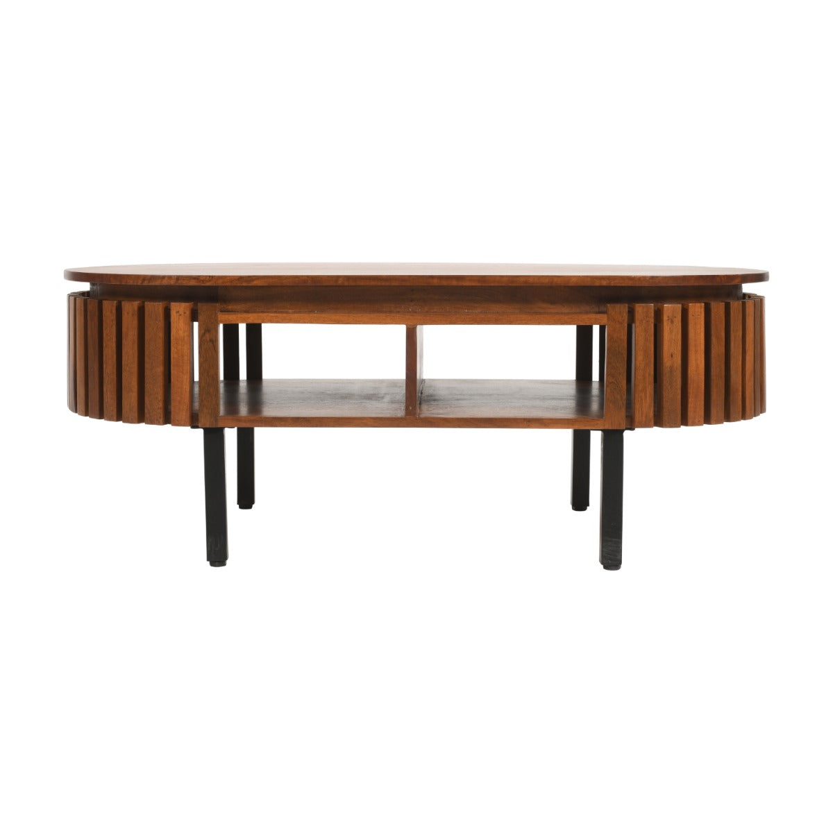Premium slatted mango wood coffee table with metal legs