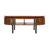 Premium slatted mango wood coffee table with metal legs