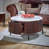 Opal Mango Wood Round Fluted Coffee Table With Marble Top & Metal Legs - View 2