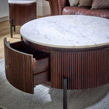 Opal Mango Wood Round Fluted Coffee Table With Marble Top & Metal Legs - View 4