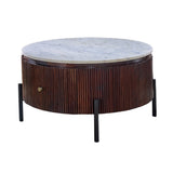 Opal round coffee table with marble top and fluted mango wood surround