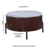 Opal round coffee table with marble top and fluted mango wood surround