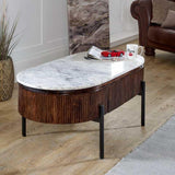 Opal Mango Wood Rectangular Fluted Coffee Table With Marble Top & Metal Legs - View 2