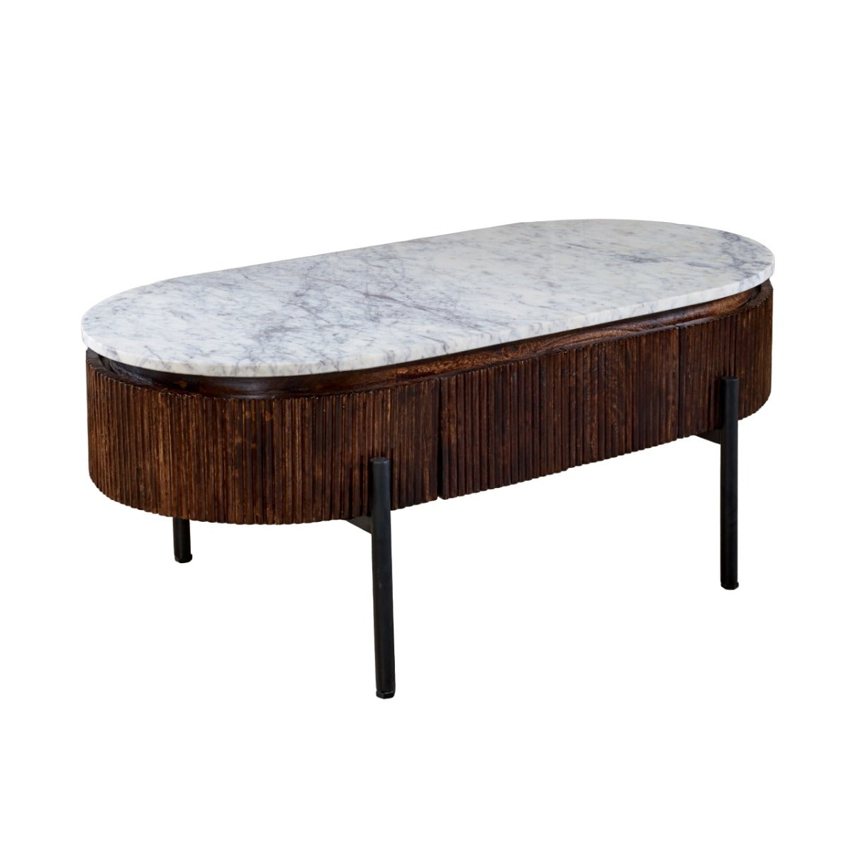 Opal Mango Wood rectangular coffee table with marble top and metal legs