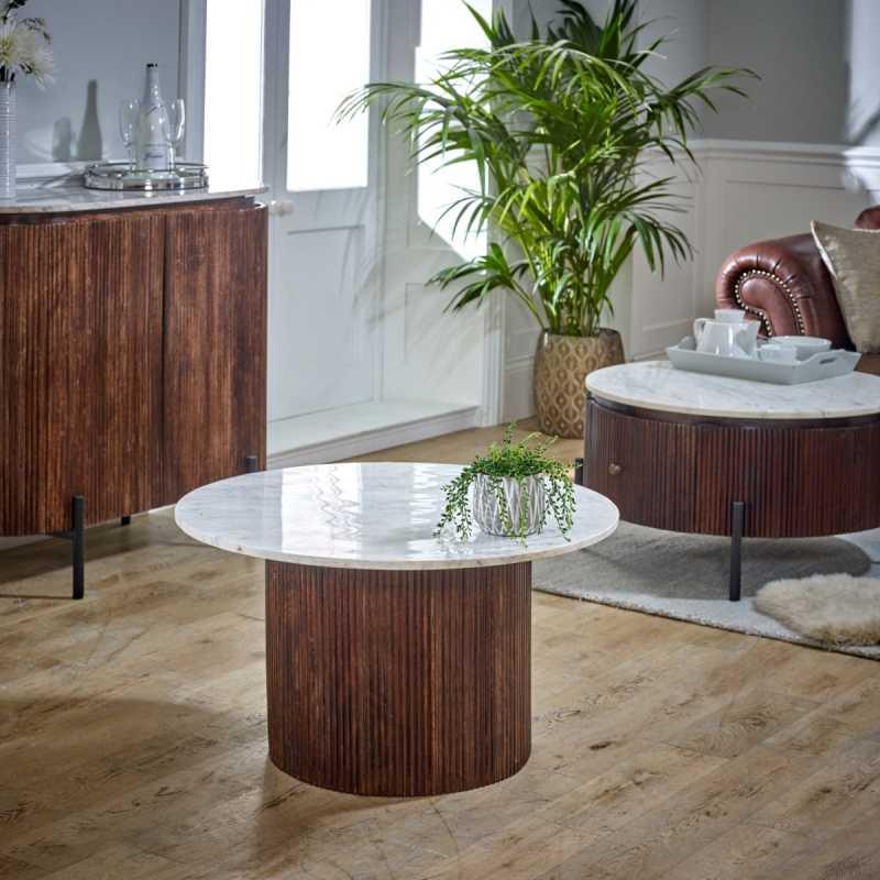 Opal Mango Wood Coffee Table With Marble Top - View 2