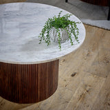 Opal coffee table made of mango wood with a natural marble top