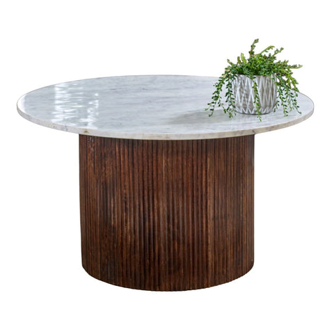 Opal coffee table made of mango wood with a natural marble top