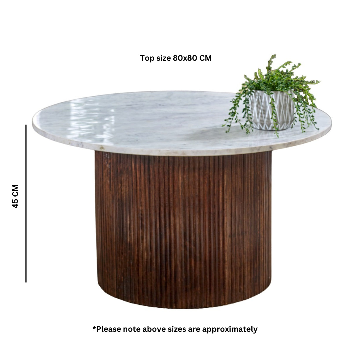 Opal coffee table made of mango wood with a natural marble top