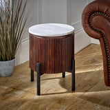 Opal Mango Wood side table with elegant marble top and metal legs