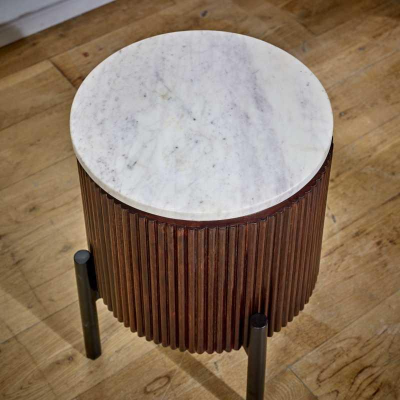 Opal Mango Wood Side Table With Marble Top & Metal Legs - View 4