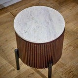 Opal Mango Wood Side Table With Marble Top & Metal Legs - View 4